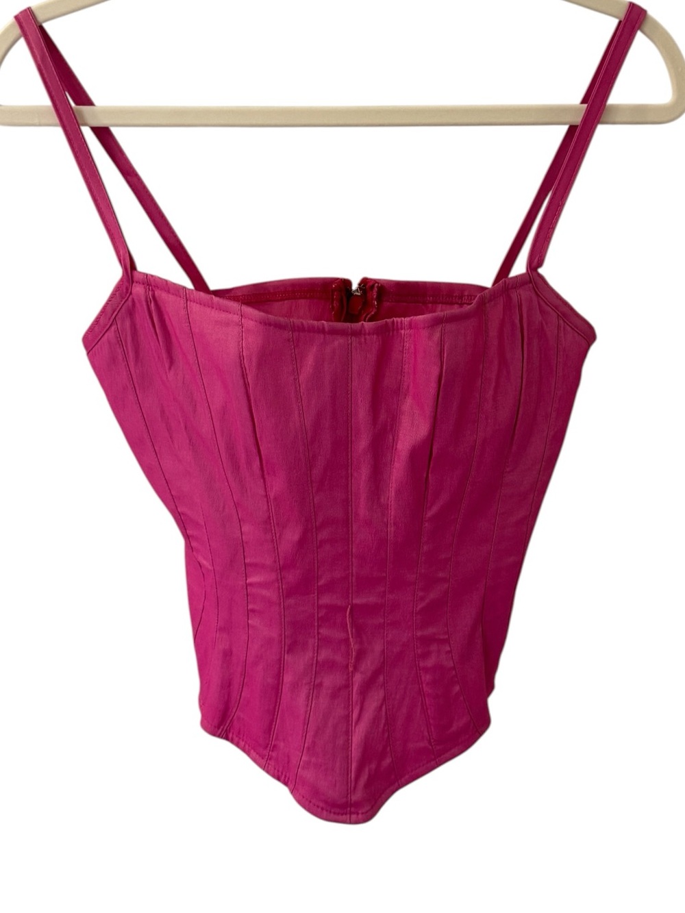 Vintage Veronique Young Hot Pink Wet Look Iridescent Zip Bustier Top USA XS
